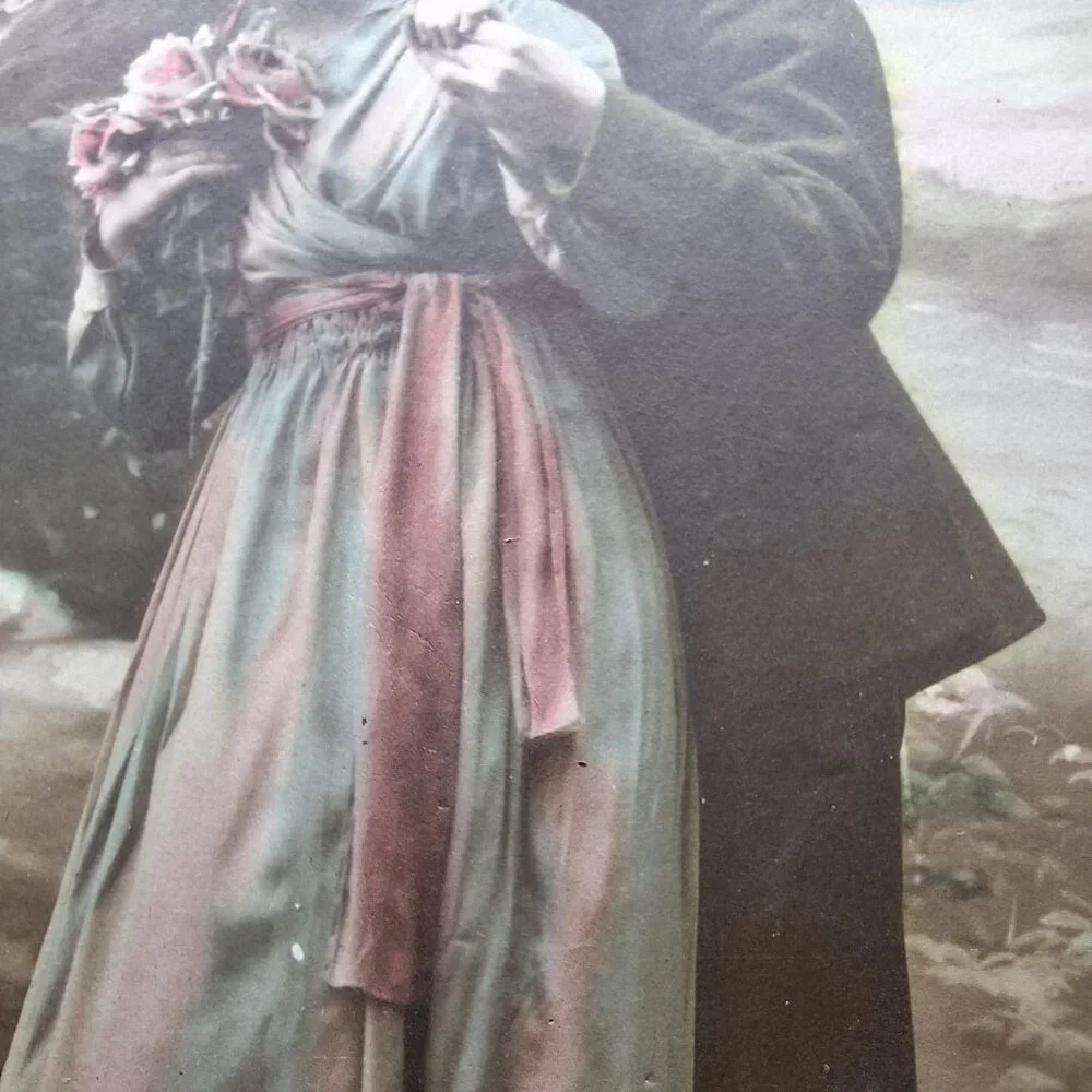 French Romantic Soldier Postcard 1919 Colorized Artwork Sentimental Antique‎
